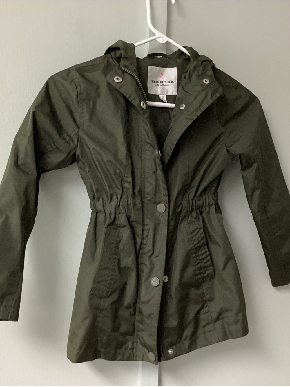 Urban Republic Girls Collection Hooded Rain Jacket Size Medium 5/6 Dark Green